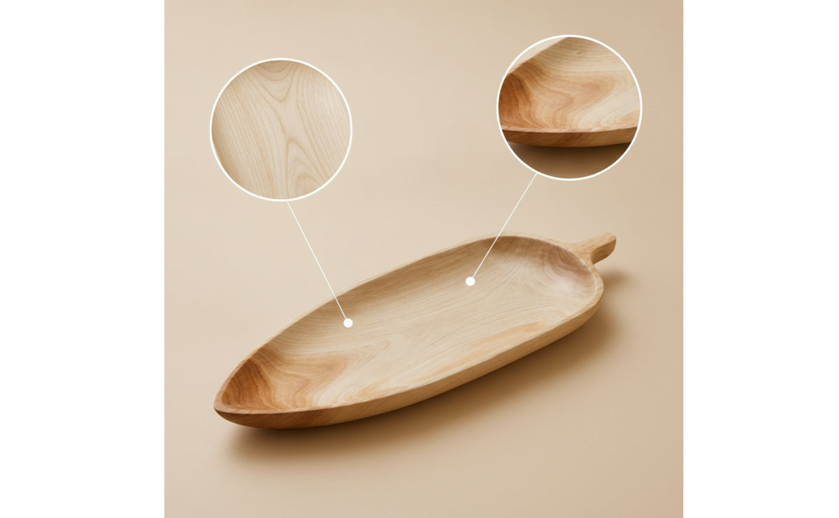 Leaf-Shaped Tray Extended Wooden Serving Platter Natural Wood for Tea Service