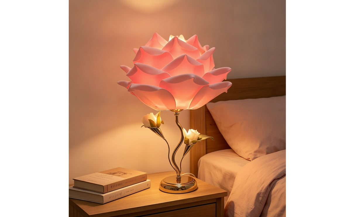 Floral Flower Lamp Decorative Rose Lamp Corded Glossy for Reading Corner