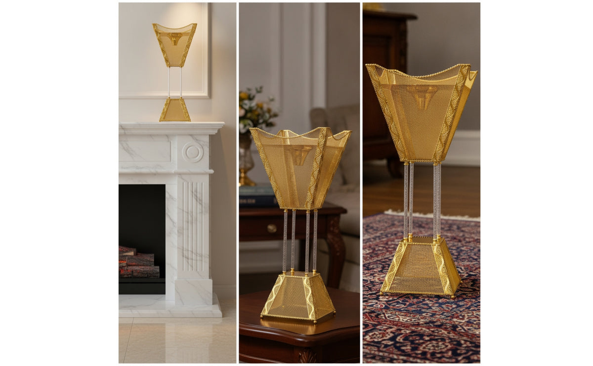 Gold Electroplated Charcoal Incense Burner Perforated Incense Holder with Support Rods Ornate Oud Burner Long-Lasting for Majlis