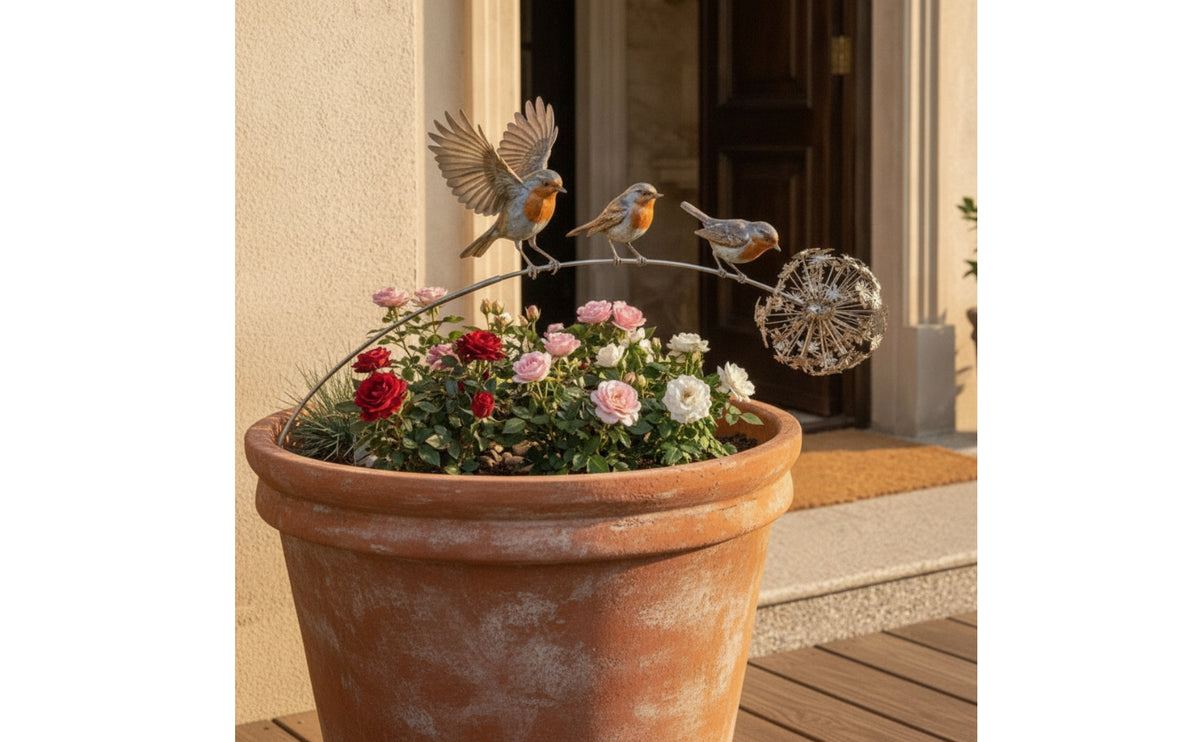 Rustic Garden Silhouette with Bird Figures Decorative Metal Garden Stake Outdoor Sculptural for Gardeners, Homeowners, Flower Beds, Landscaped Areas, Pathways, Patios