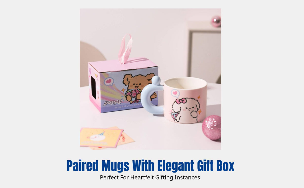 Ceramic Couple Mug Set, Cartoon Puppy Design, Gift Boxed, Home Breakfast Coffee Mug