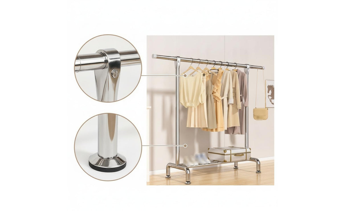 Floor-Standing Clothes Rack with Shelf Freestanding Garment Rack with Shelf Open Storage Minimalist for Bedroom, Laundry Room, Balcony, Entryway