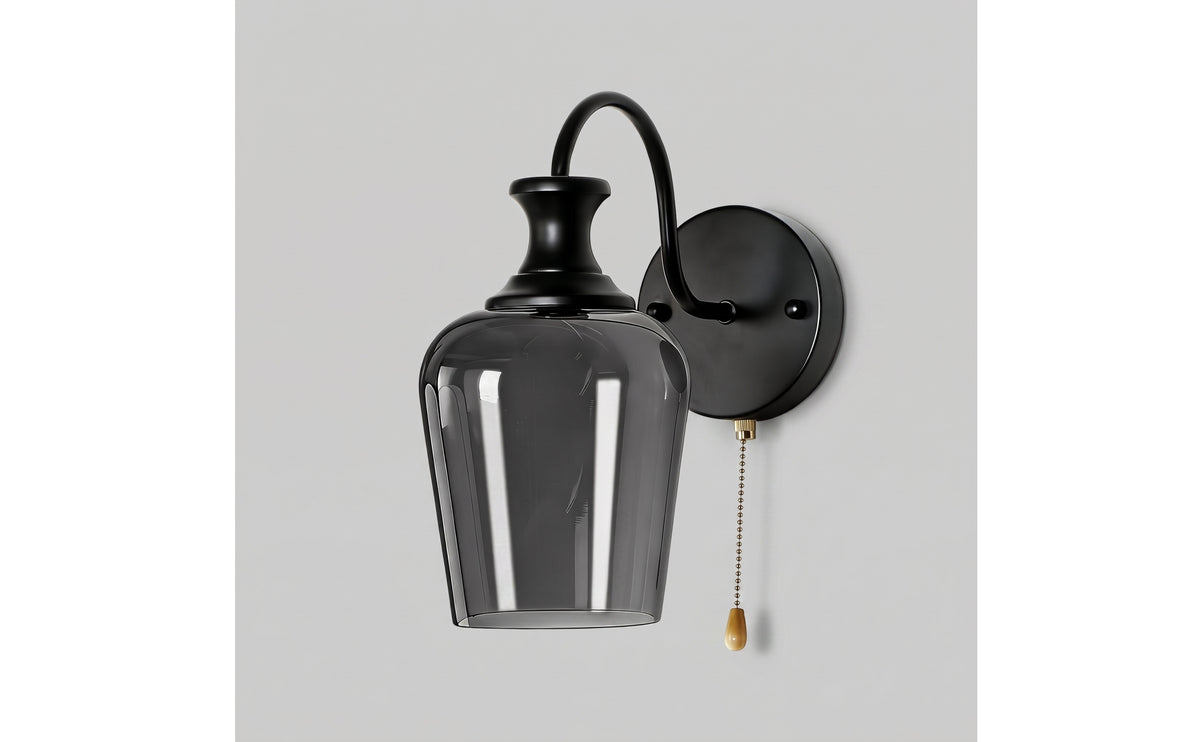 Wall Sconce with Pull Chain Switch Industrial Wall Sconce Lamp with Pull Chain Black Iron for Homeowners, Interior Designers, Hallway, Lavatory Mirror