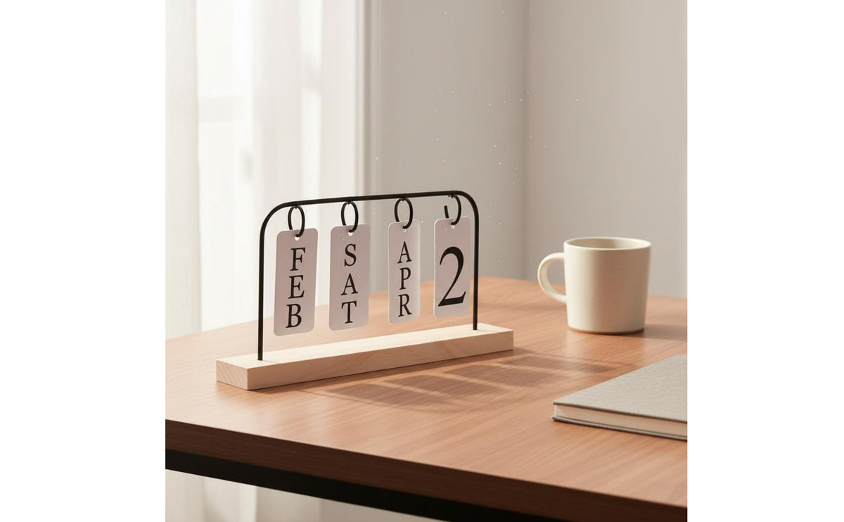 Desktop Flip Calendar Tabletop Metal Frame Calendar Decorative Desktop Decor