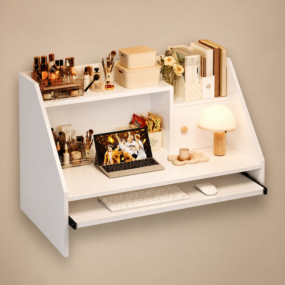 Foldable Suspended Bed Desk with Optional Storage, Keyboard Tray, and Eye-Care Light