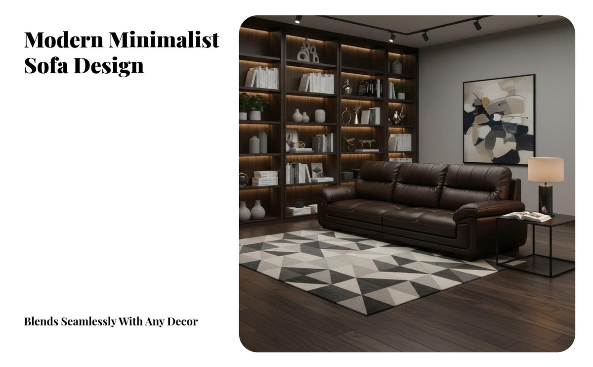 Straight-Line Sofa Genuine Leather Couch Top-Grain Cowhide Household Furnishing for Apartment Dwellers, Office Managers, Living Room, Lounge, Entryway