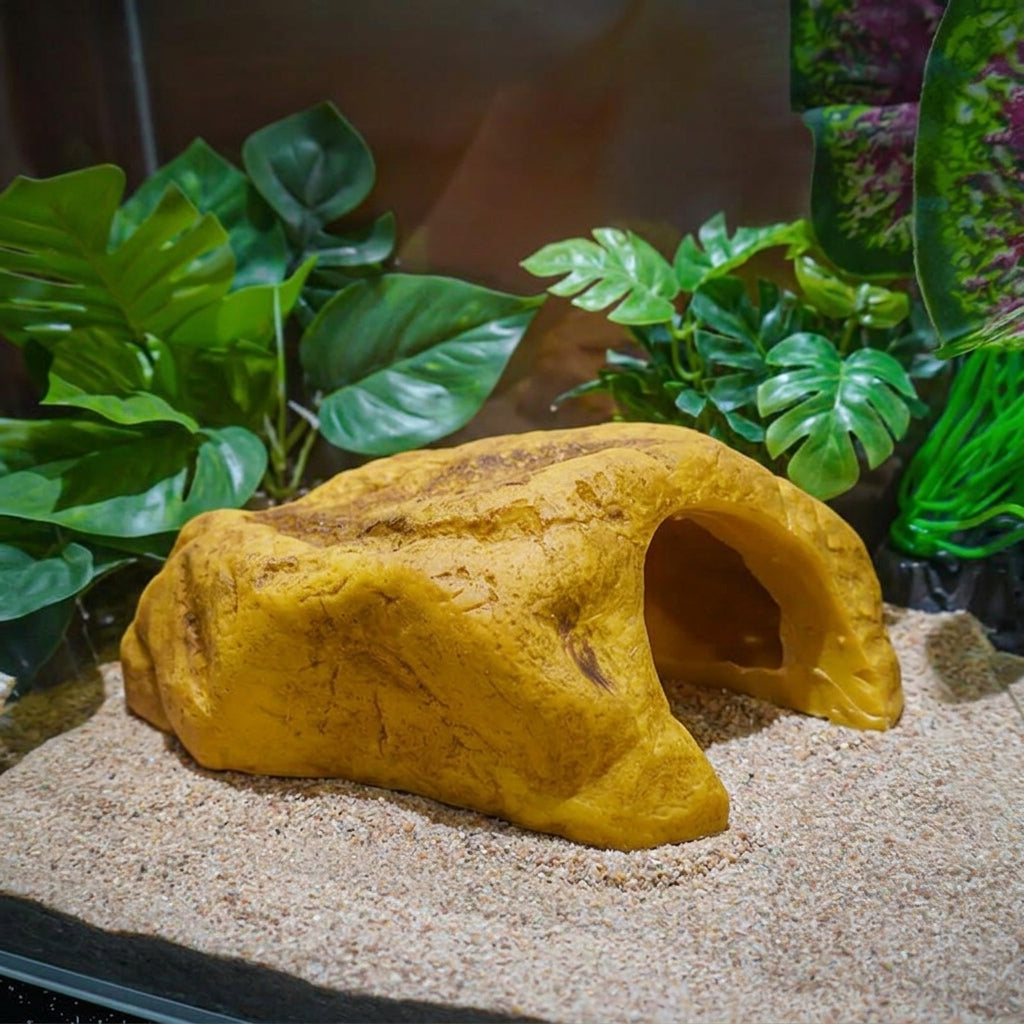Realistic Stone Grain Reptile Hide and Turtle Basking Perch, Resin Rock Hideout for Reptiles, Stable Habitat Decor with Drainage Holes, 1pc