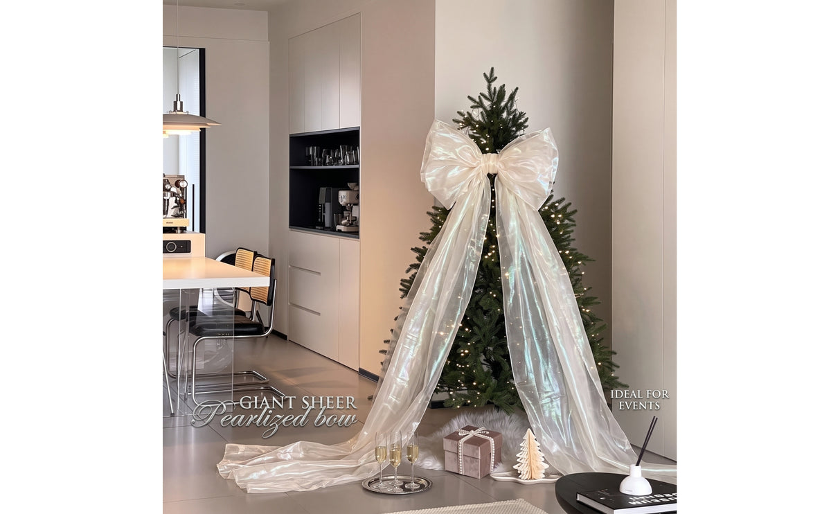 Flowing Diaphanous Bow with Drapes Oversized Christmas Tree Bow Large Decoration Elegant for Wedding, Party Backdrop