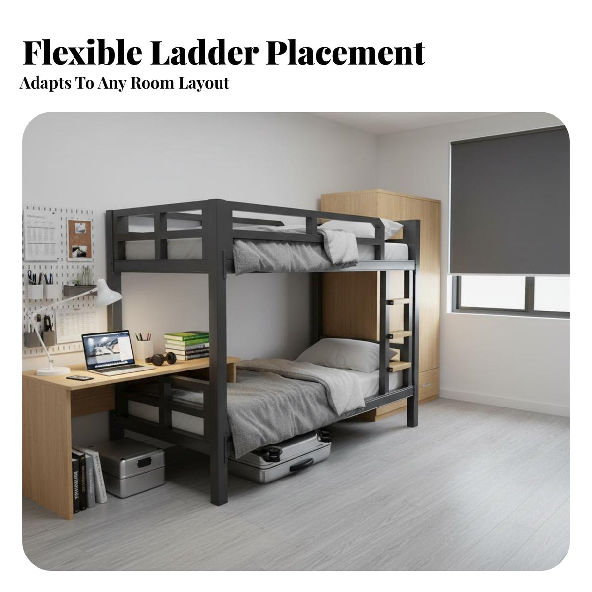 Metal Bunk Bed Frame Space Saving Metal Bunk Bed Stable Structure for Students, Teenagers, Dormitory, Dorm Room, Small Apartment