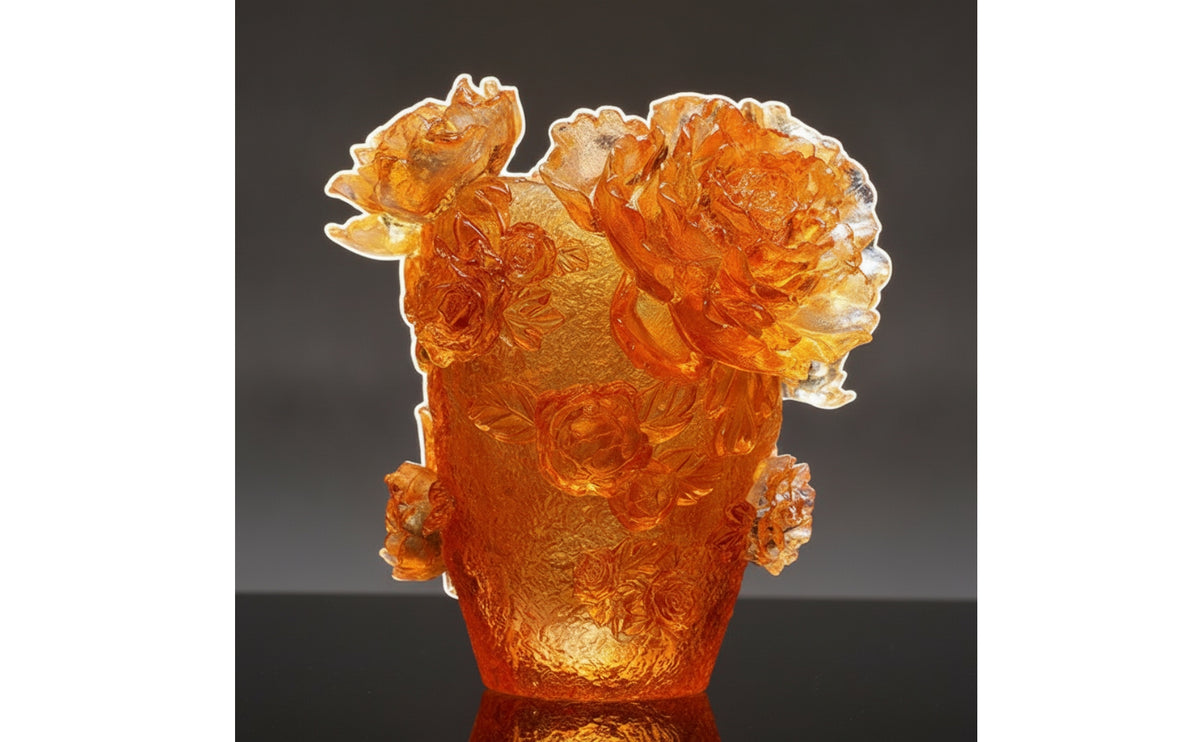 Flower Vase Sculptural Glass Vase Textured for Dining Table, Homeowners