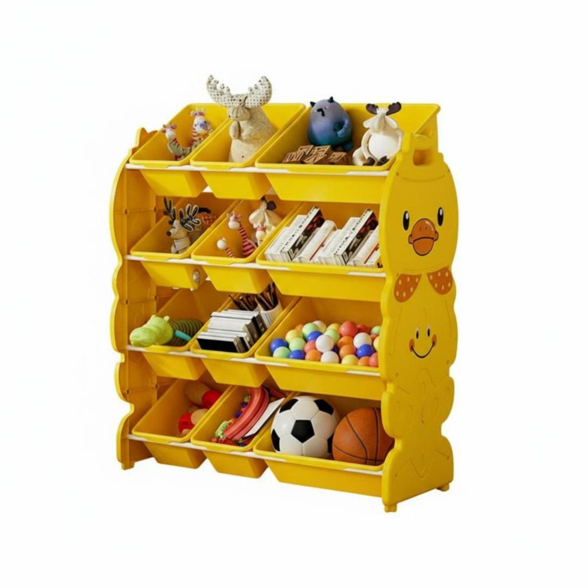 Child-Friendly Design Duck Toy Storage Rack Space-Saving Child S Storage Cabinet with Bins Large Capacity Multi-Bin Toy Organizer Sturdy Construction for Toddlers, Parents, Nursery, Kindergarten, Daycare, Living Room