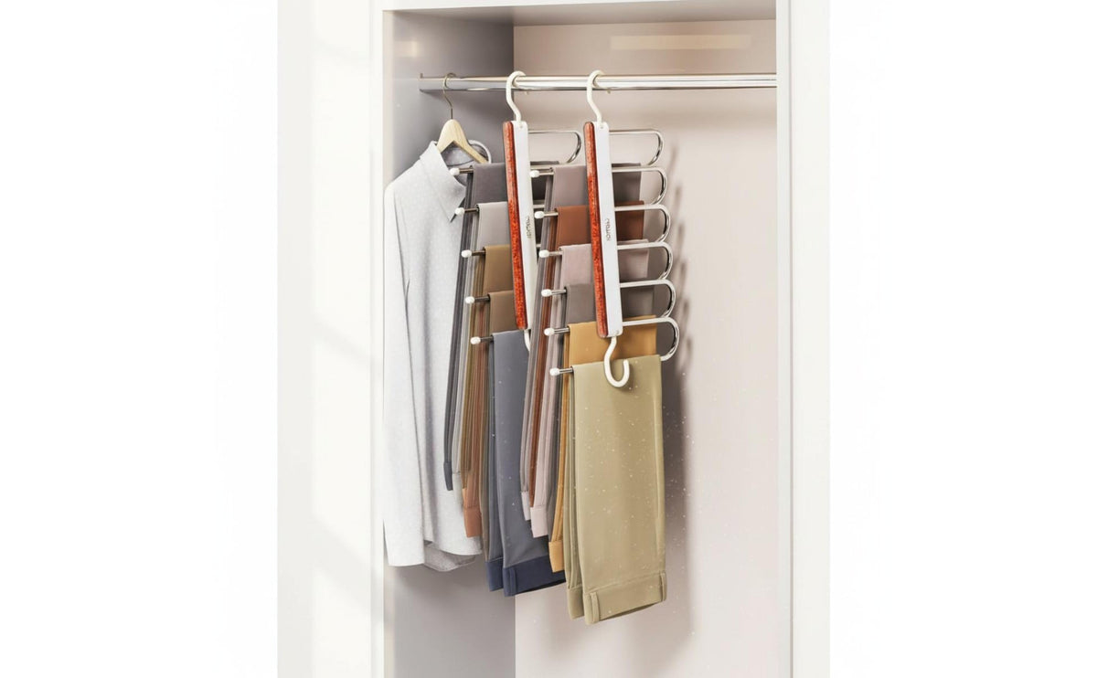 Multi-Layer Pants Hanger No-Mark Clips Foldable Pants Hanger Wrinkle