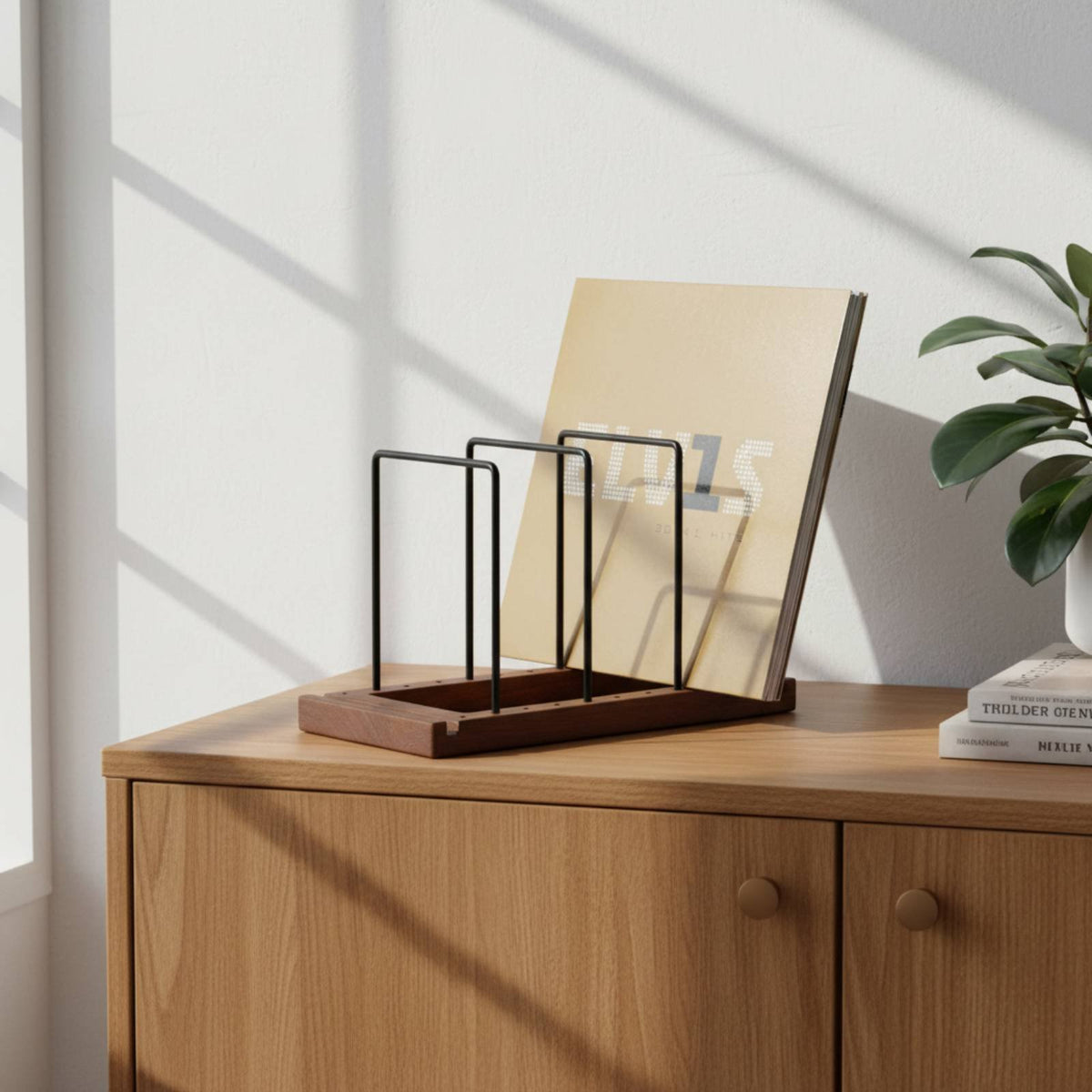 Metal and Wood Album Storage Space Saving Tabletop Vinyl Holder Easy Assembly