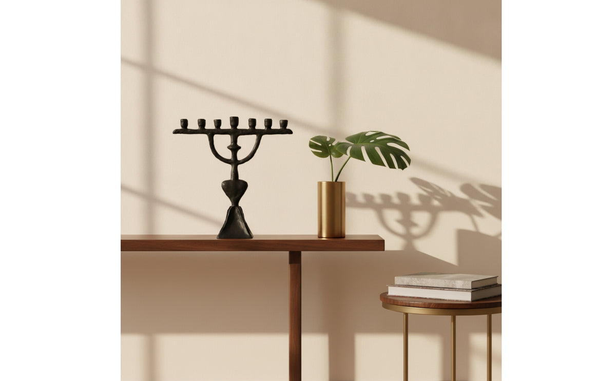 Candelabra Matte Black Candle Holder with Pedestal Sculptural Tabletop Centerpiece for Interior Designers, Mantel, Guesthouse Vestibule
