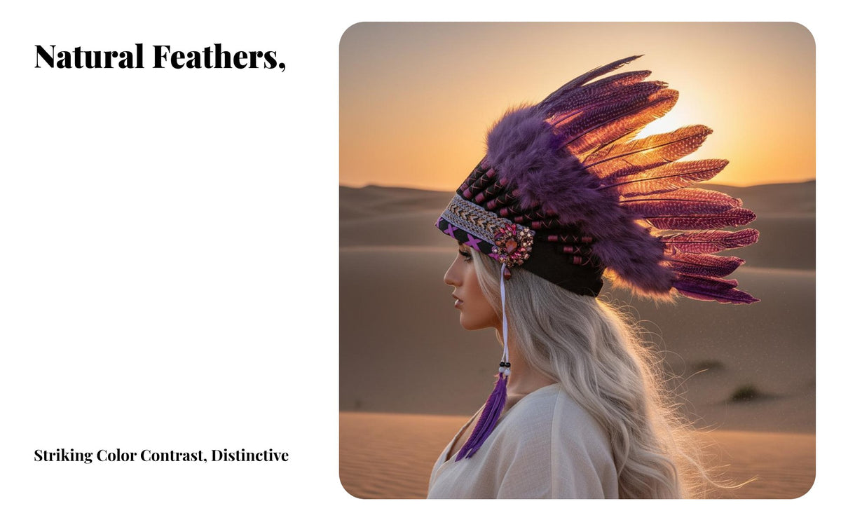 Indian Design Headpiece Feathers Feather Headdress Gender-Neutral Design Tribal Headpiece for Adults, Party Goers, Halloween, Festivals
