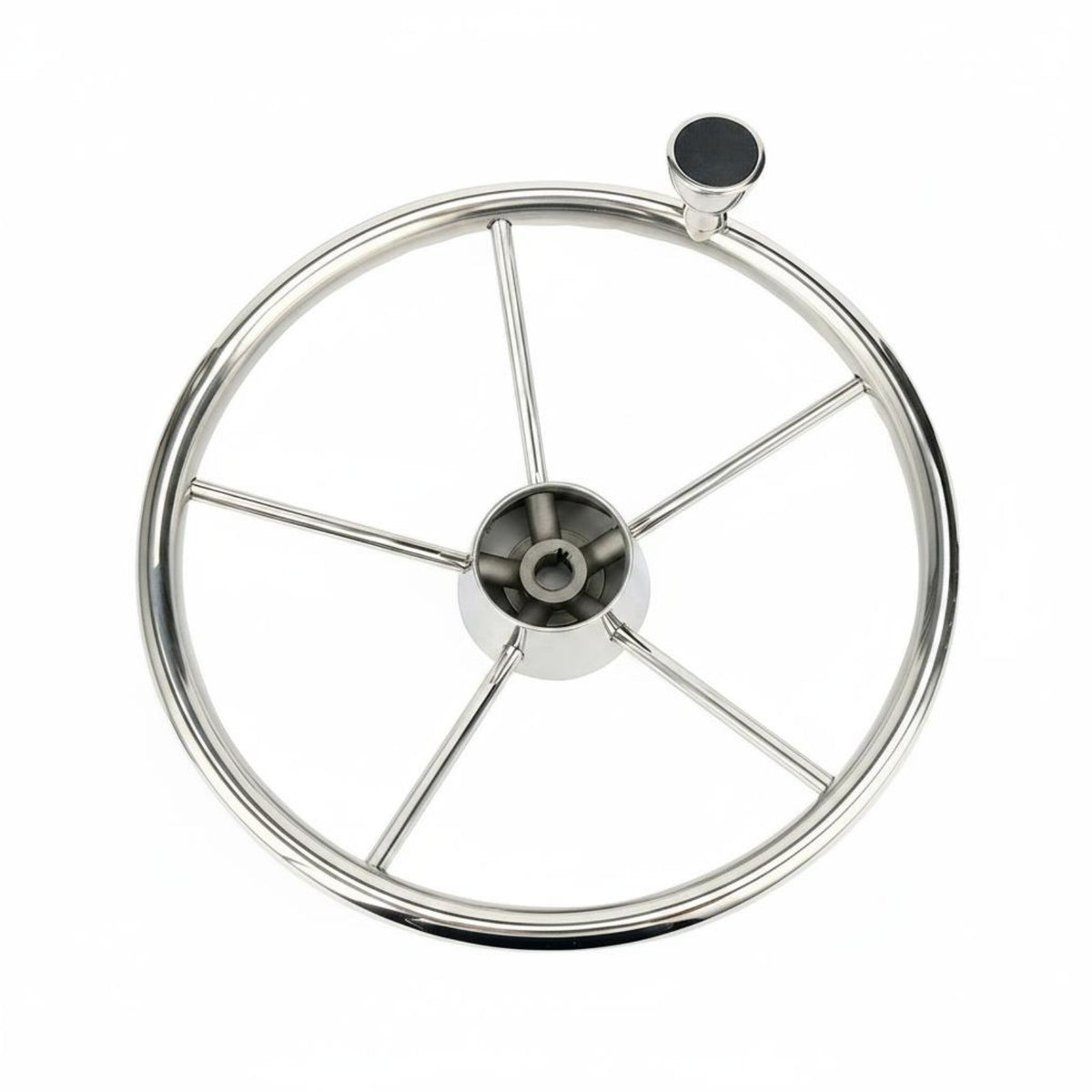 Boat Steering Wheel with Turning Knob Polished Finish Stainless Steel Steering Wheel Finger Grips for Pontoon