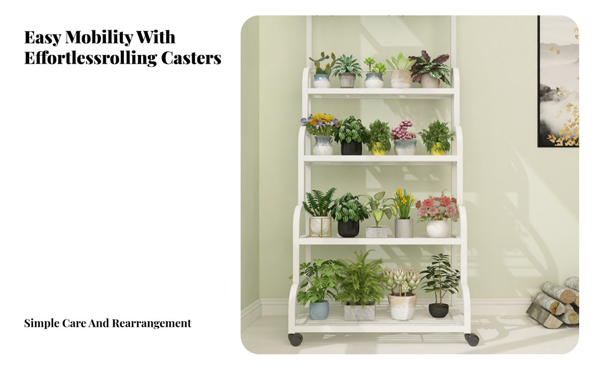 European Design Multi-Tier Flower Rack with Hanging Bar Strong Load-Bearing Multi-Level Planter Stand with Hanging Rod Heavy Duty Plant Holder Stepped Structure for Gardeners, Homeowners, Beginners, Balcony, Living Room, Bedroom, Study