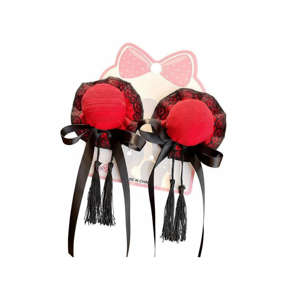 2 Pieces Chinese Design Hair Fastener S Handmade Doll-Like Hair Bun Caps Chinese Design Bun Cover Ribbon Knot Accent Doll-Like