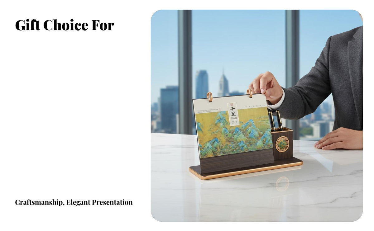 Chinese Style Wooden Desk Calendar, Customizable Monthly Planner, Pen Holder, Elegant Decor, Business Gift