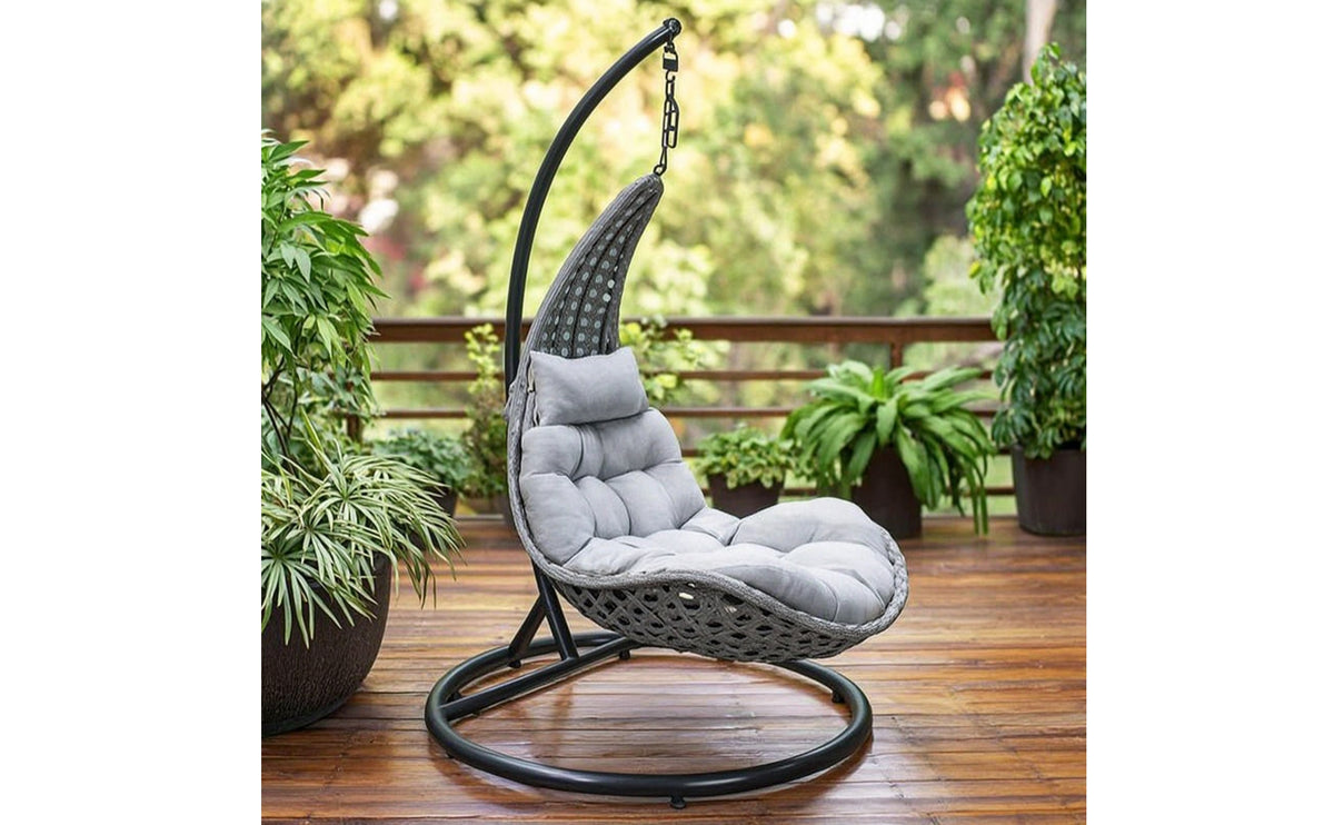 Hanging Basket Chair with Stand Outdoor Egg Chair with Stand Woven Furniture for Adults, Patio, Garden, Balcony