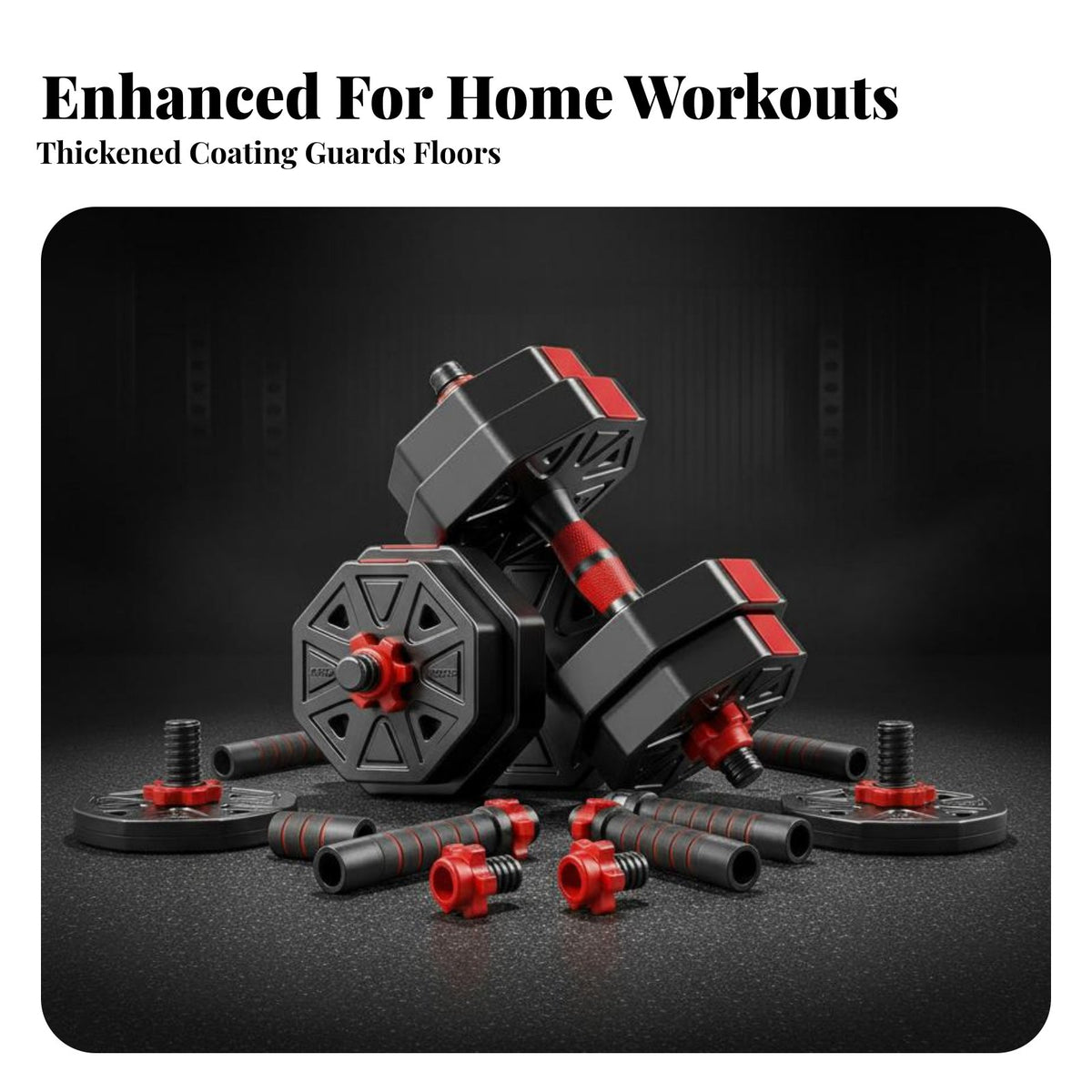 Non-Slip Grip Adjustable Dumbbell Set Ergonomic Foam Connector Dumbbell Barbell Combo Set Anti-Rolling Design Home Workout Equipment Floor-Friendly Plates for Men, Beginners, Dormitory