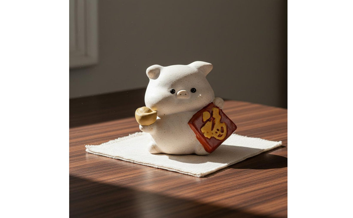 Violet Clay Pig Figurine Fortunate Astrological Pig Figurine Adorable Tea Table Ornament