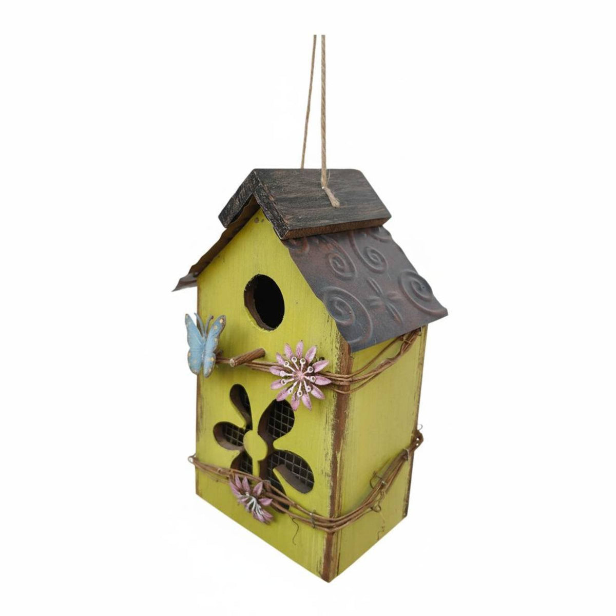 Hanging Bird Ornament Solid Wood Construction Decorative Wooden Birdhouse Handcrafted Style for Yard