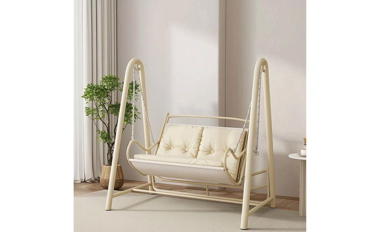 Padded Double Swing Chair with Stand Indoor Freestanding Swing Seat Chair Outdoor Hanging Lounger with Frame Sturdy for Readers, Balcony, Garden, Living Room
