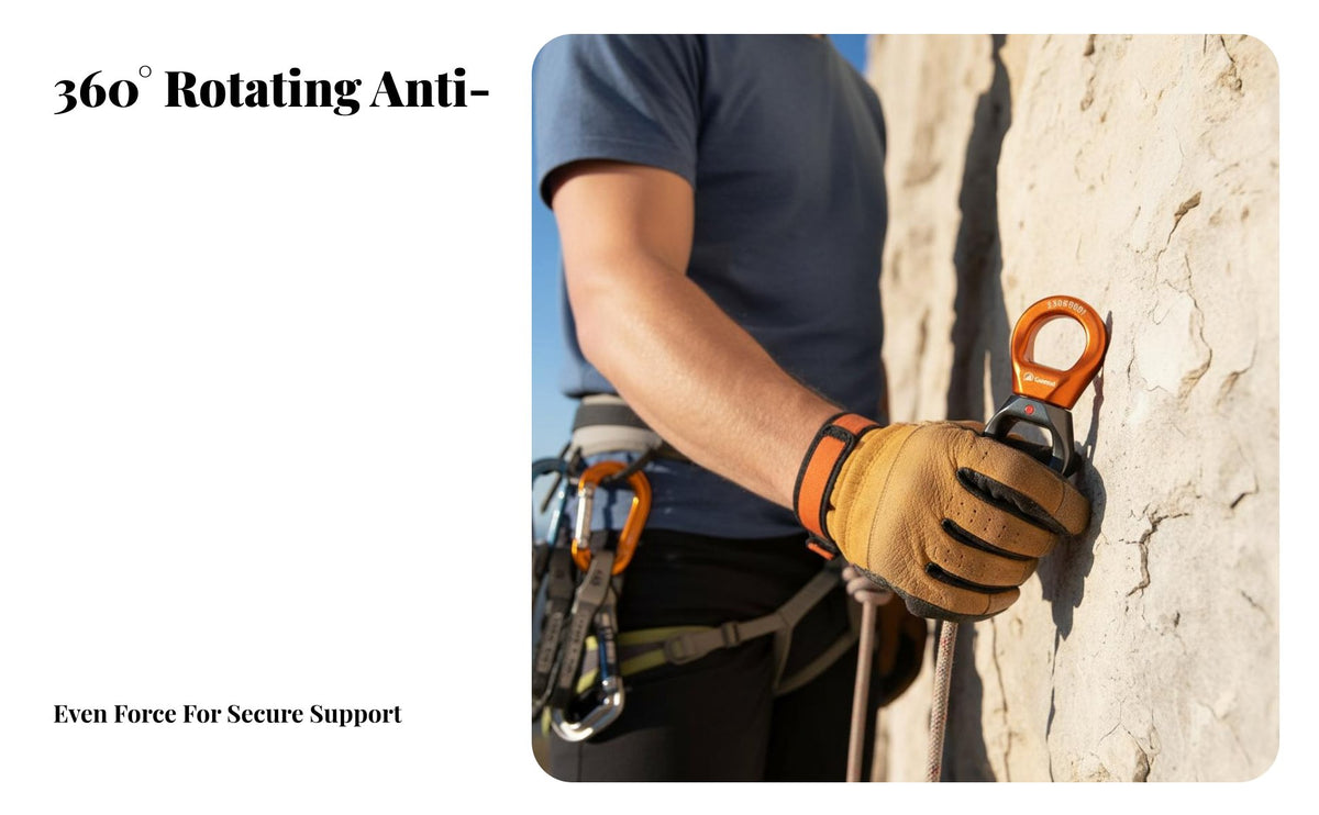 30KN Load Capacity Climbing Rope Swivel High Tensile Strength 360 Degree Rotating Connector CE Certified Anti-Twist Rope Device Anodized Finish for Climbers, Rescue Professionals, Arborists, Rappelling, Caving, Ropes Courses