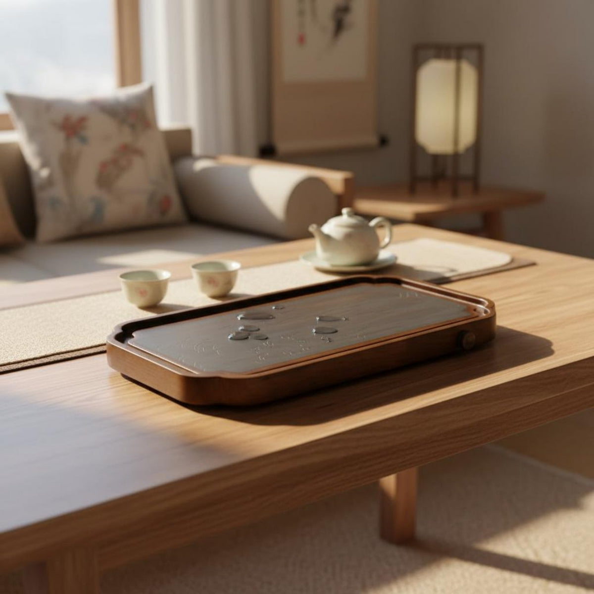 Color Changing Tea Serving Board Traditional Aesthetic Traditional Tea Ceremony Serving Tray Double-Purposeversatile Layout for Living Room, Office