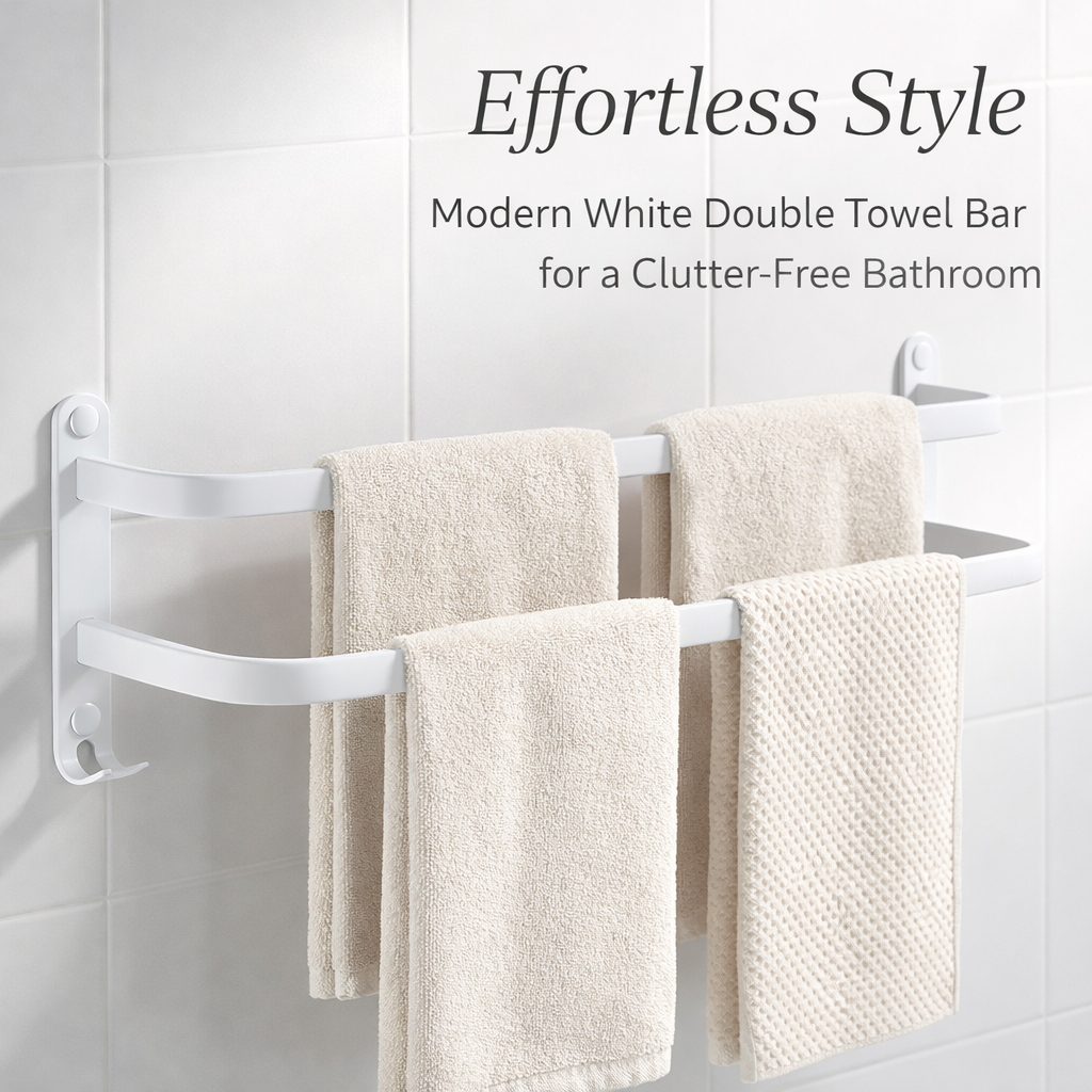 Metal Towel Bar and Wall Mounted Washroom Organizer, Multi-Layer Rack Bathroom with No-Drill Installation