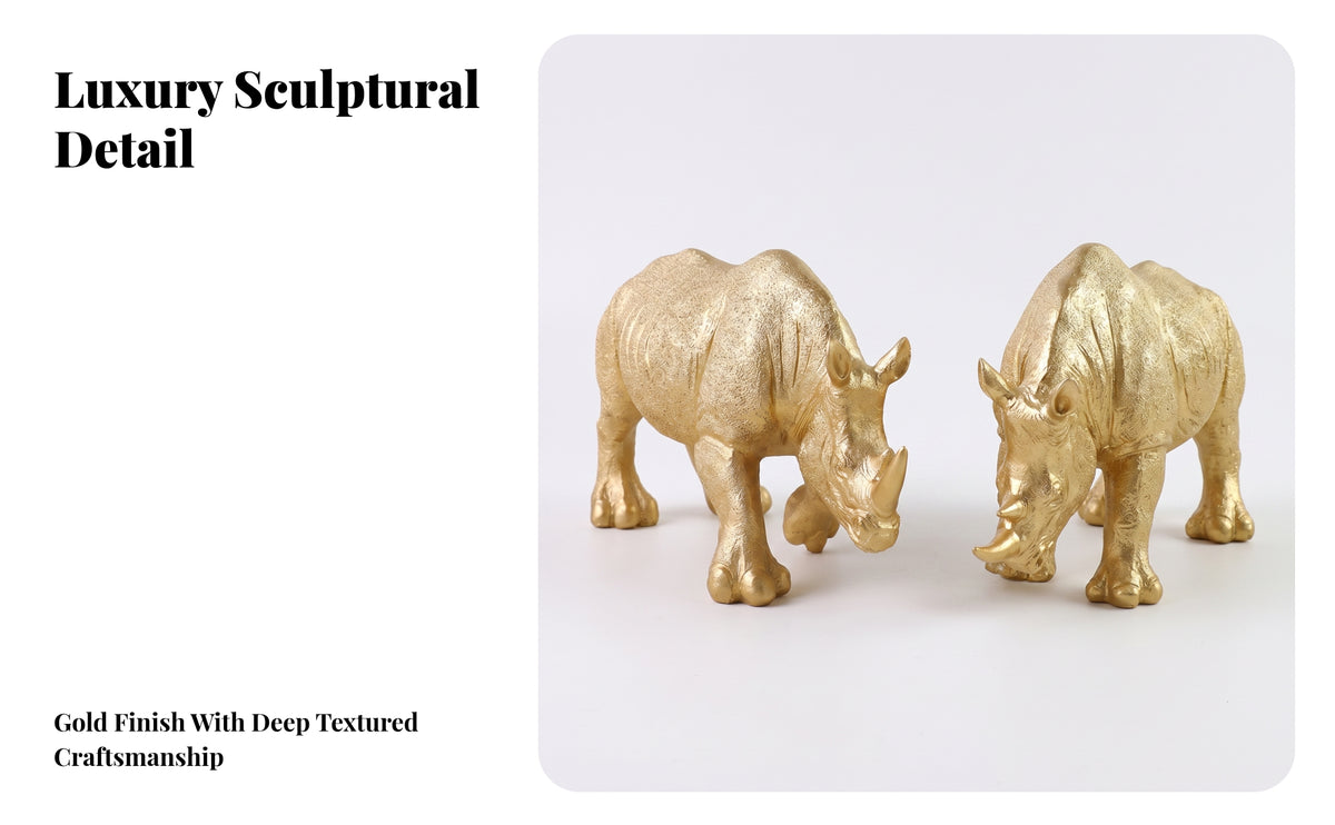 Tabletop Rhinoceros Figurines | Realistic Horned Shape, Rhinoceros Statue, for Living Room
