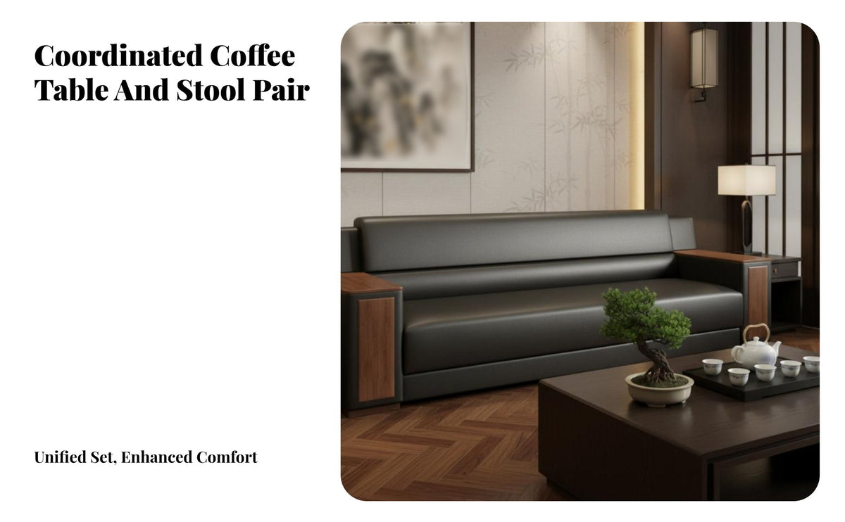 Genuine Leather 3-Piece Seating Group with Table Modern Design Sofa Set Business aesthetic Commercial Furnishing for Corporate Buyers, Office Managers, Waiting Room