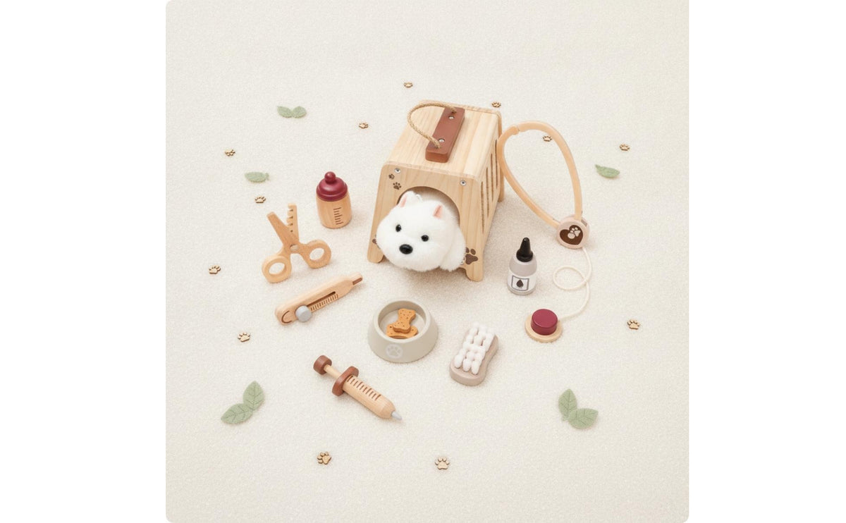 18 Pieces Screen-Screenless Pretend Pet Doctor Play Set Reusable Toy Vet Set with Stuffed Dog Realistic Veterinary Kit with Accessories Educational for Playroom