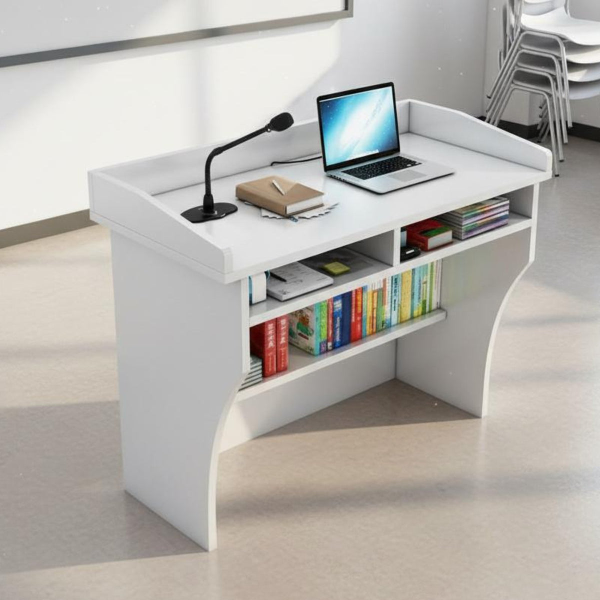 1 Lectern Classroom Presentation Desk Wooden Speech Stand Spacious Desktop Sturdy Construction Suitable for Lectures Meetings Speeches Auditoriums
