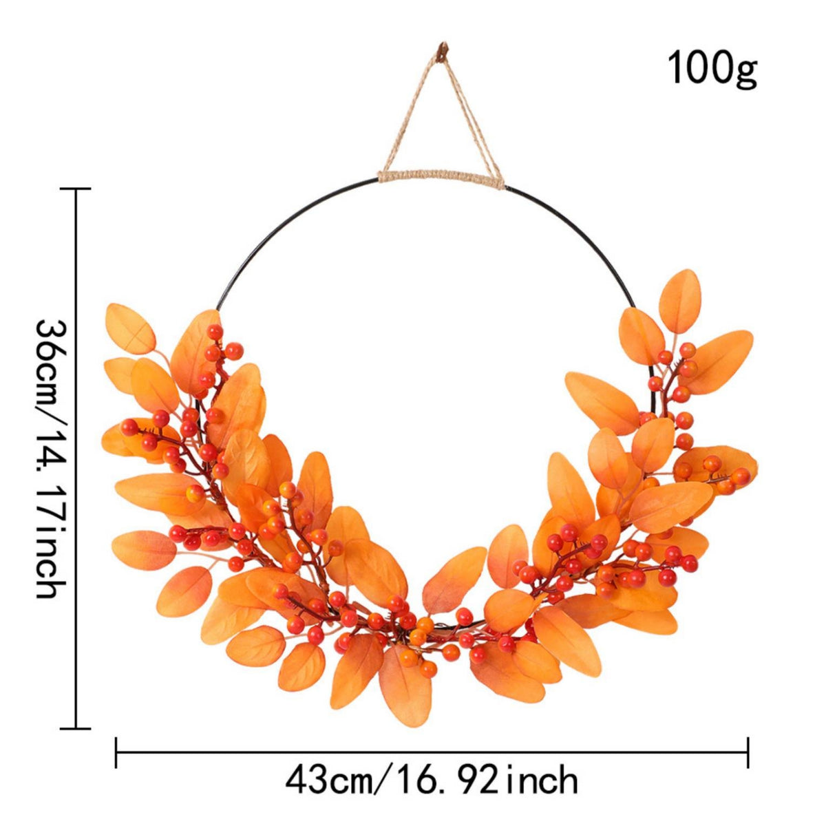 Half-Wreath Lightweight Wreath with Metal Hoop Faux Botanical Decoration for Thanksgiving, Entryway