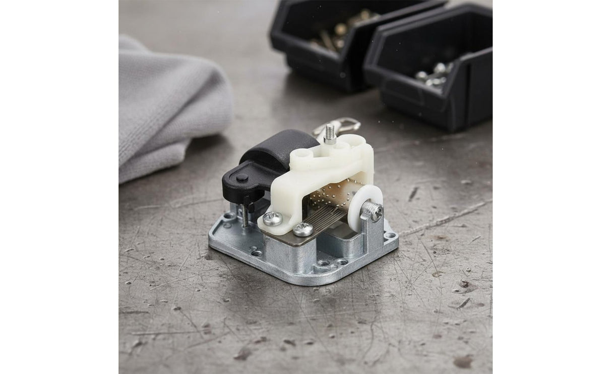 Side-Turn Music Box Movement with Silver Metal Base and Black Housing