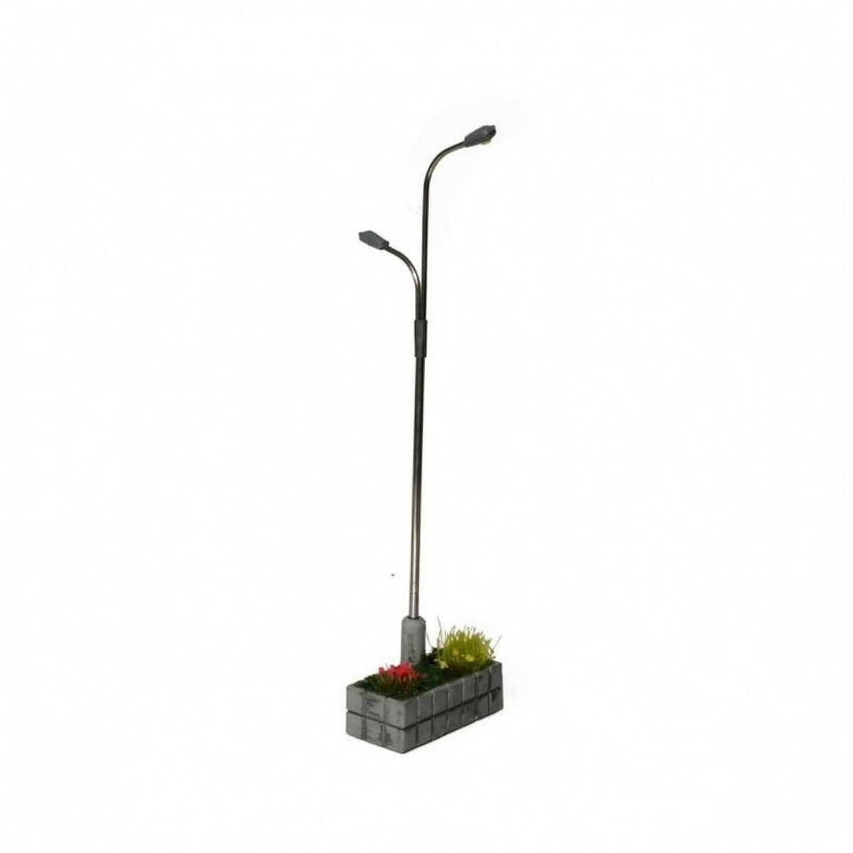 1:64 Scale Double-Head Street Lamp Model Resin and Metal Battery-Powered Lamp Model Slim Pole Miniature Street Light Plastic Parts