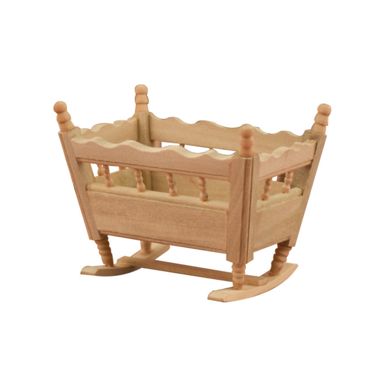 Dollhouse Cradle Unpainted Wooden Doll Cradle Model Unfinished Miniature Rocking Bed for Collectors, Hobbyists, Craft Displays, Dioramas