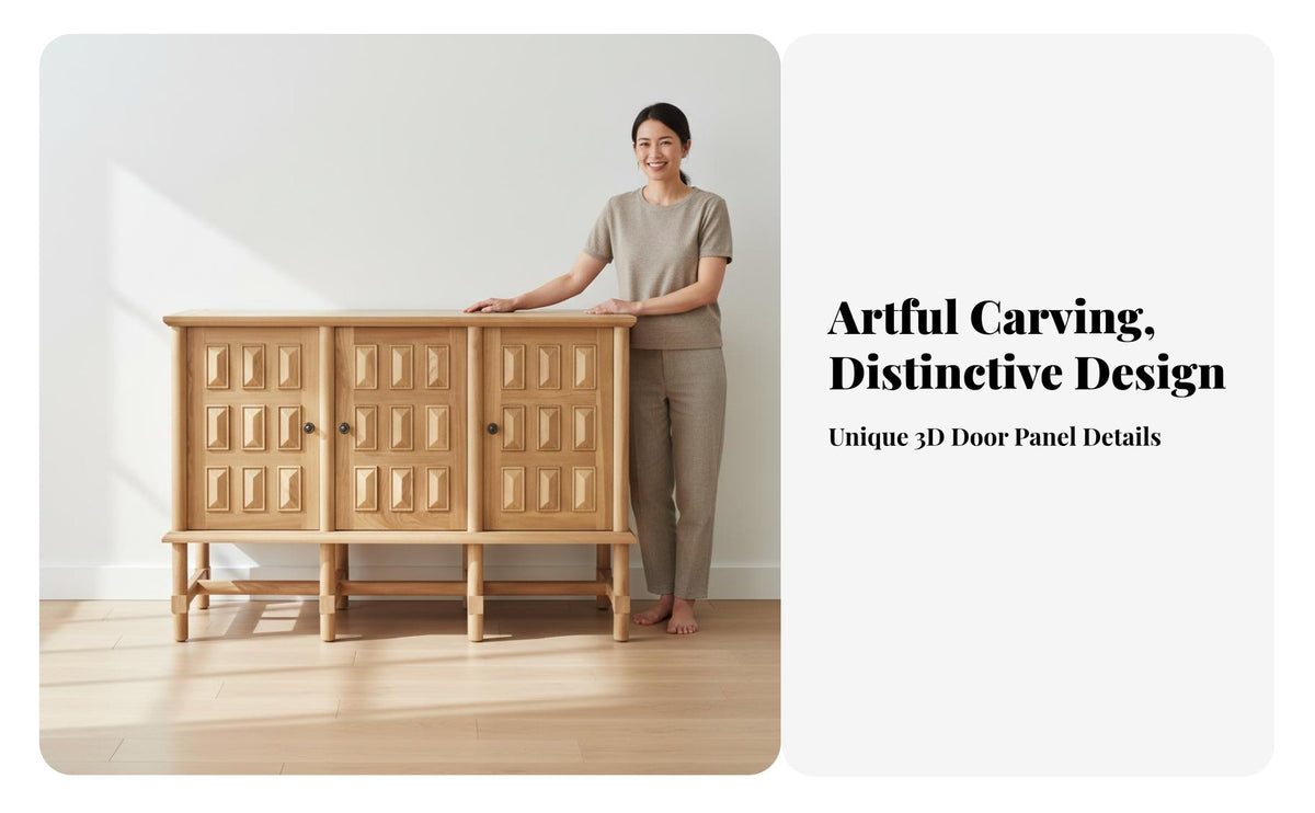 French Retro Buffet Cabinet Sturdy Construction Solid Wood Console Cabinet Easy to Clean Accent Storage Sideboard for Homeowners, Adults, Home Office