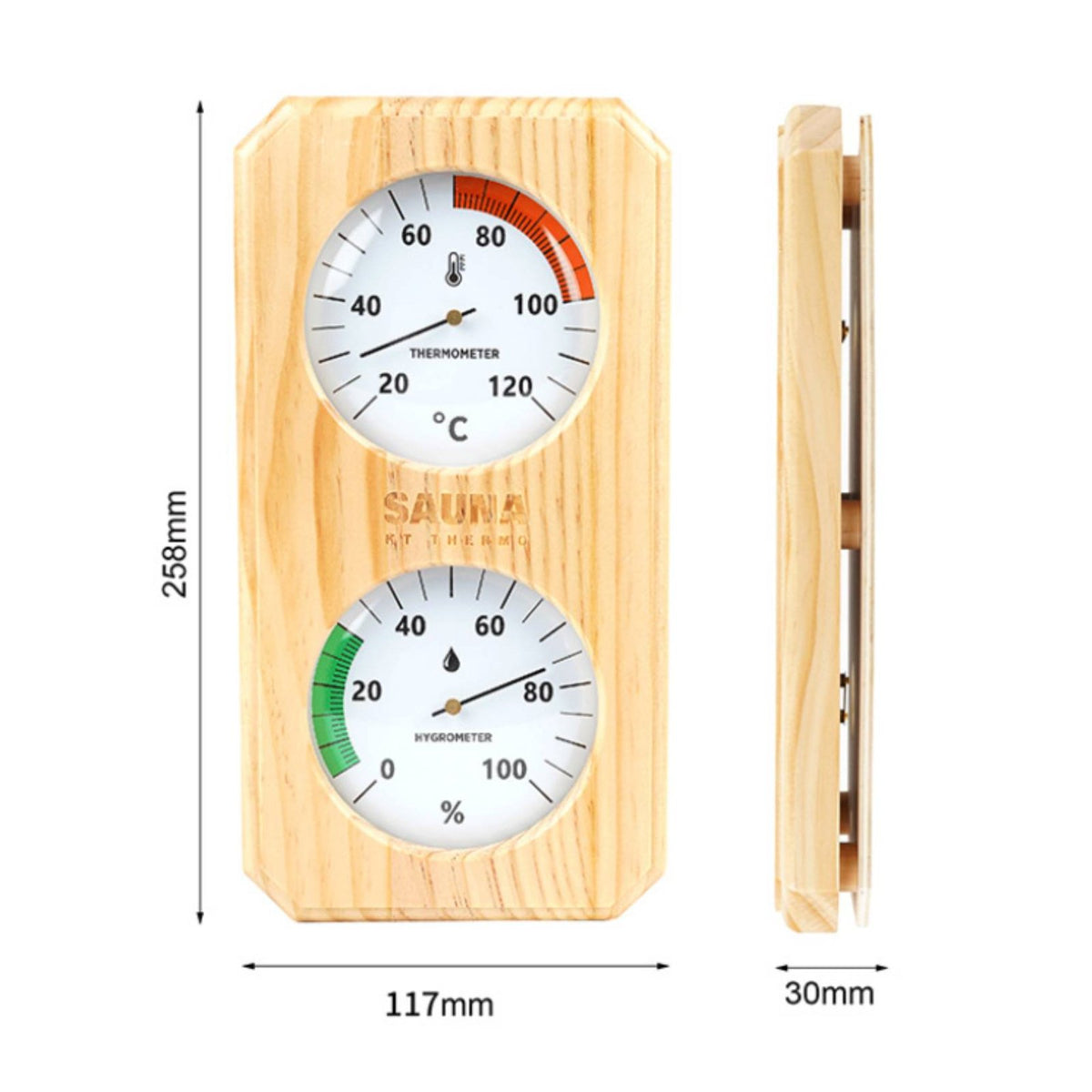 Combined Function Sauna Thermometer Hygrometer 2 in 1 Wooden Sauna Thermometer Easy to Read Temperature and Humidity Meter for Spa Owners, Steam Room