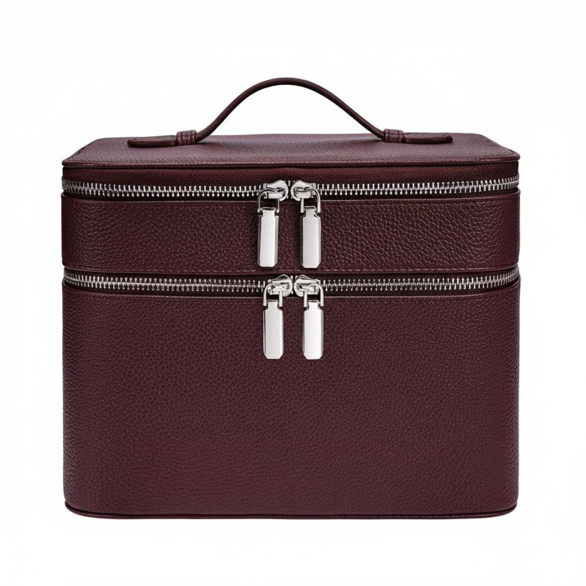 Stain-Proof Stain-Resistant Lining Portable Cosmetic Train Case PU Leather Double Layer Makeup Travel Case Cosmetic Organizer Box with Dividers for Women