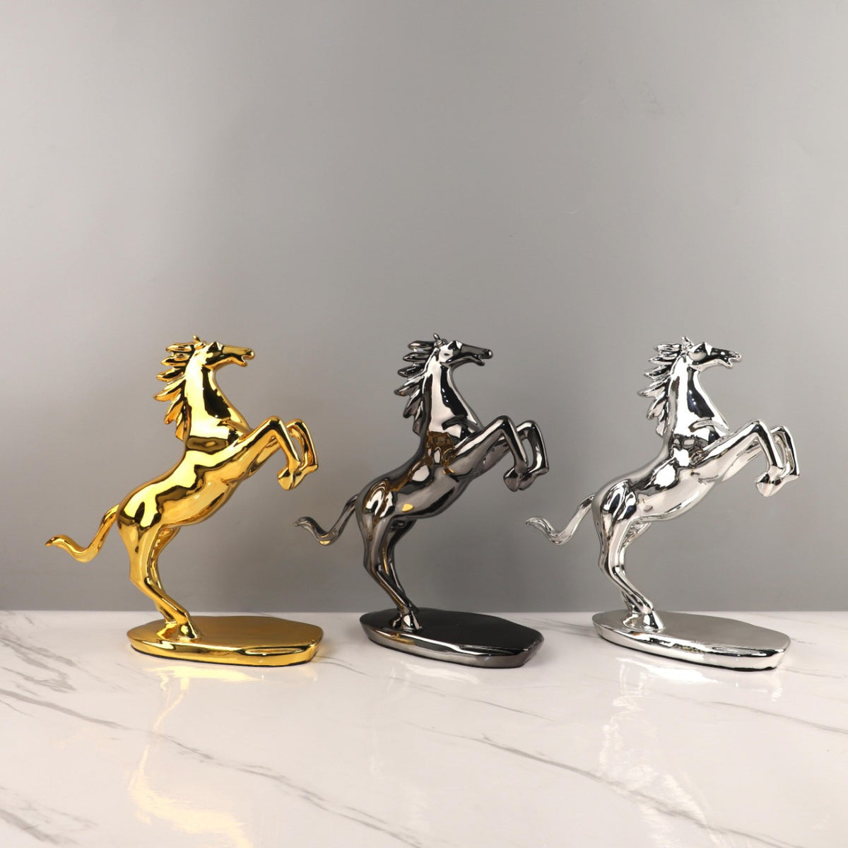 Modern Minimalist Abstract Resin Electroplated Leaping Horse Animal Sculpture Decoration