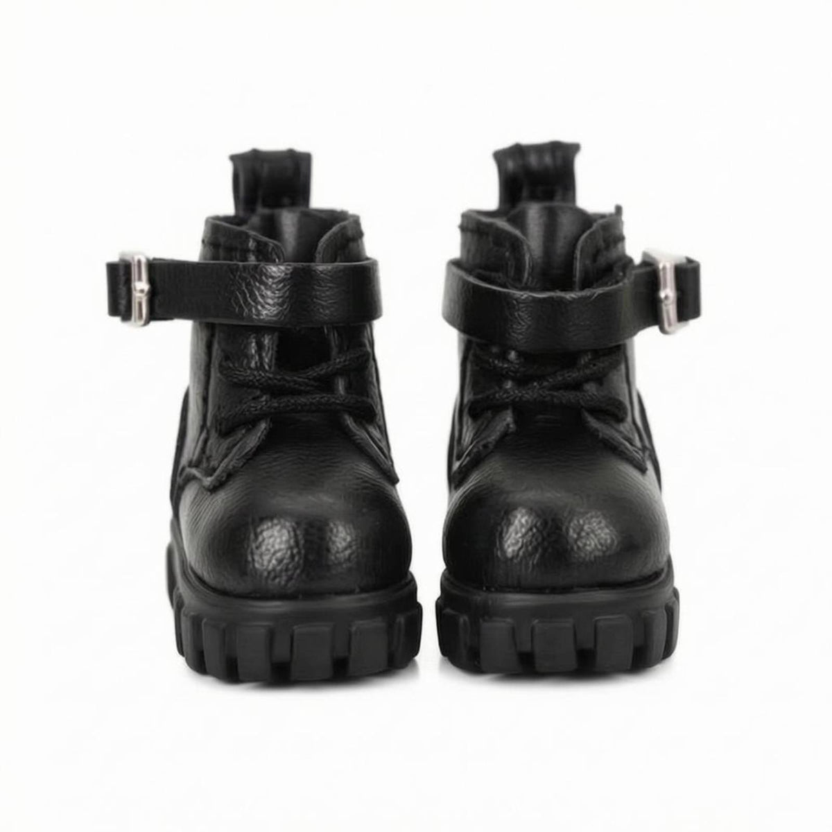 Leather-Like Finish Miniature High-Top Doll Boots Ankle Strap Lace-up Doll Boots Stitched Panels Pull Tabs