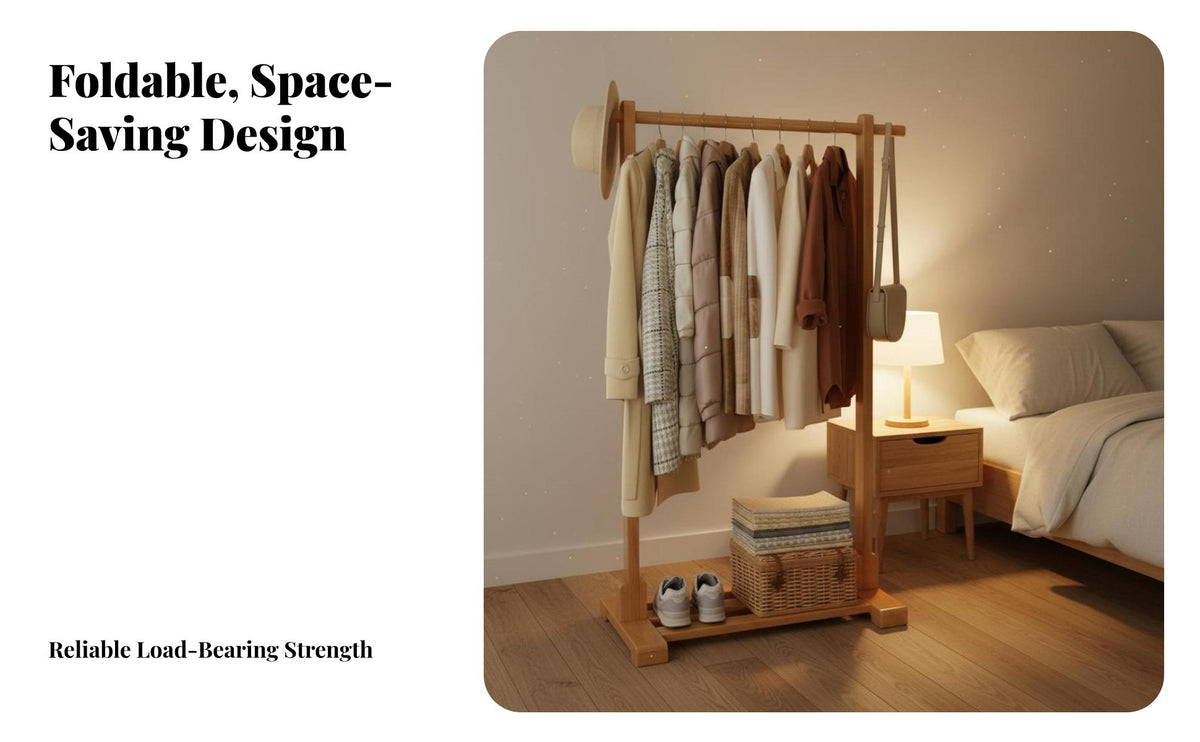 Space Saving Bedside Clothes Holder Strong Bearing Capacity Foldable Valet Stand Minimalist Aesthetic Clothes Hanging Rack Easy Assembly for Apartment Dwellers, Students, Renters, Small Areas, Dorm Room, Entryway