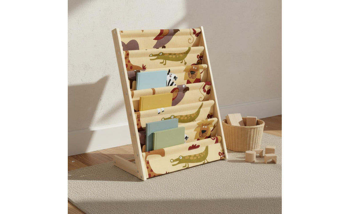 Eco Friendly Wood Kids Book Display Rack Wooden Frame Picture Book Shelf Accessible Storage Floor Standing Bookcase Multi-Layer Design for Preschoolers, Kindergarten, Reading Corner