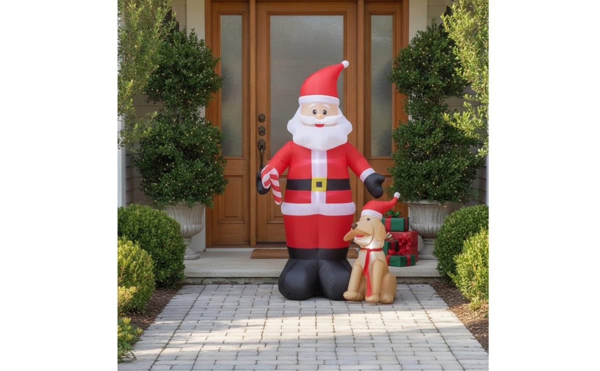 Outdoor Inflatable Santa with Dog Quick Inflation Santa with Dog Inflatable Whimsical Christmas Inflatable Easy to Use for Lawn
