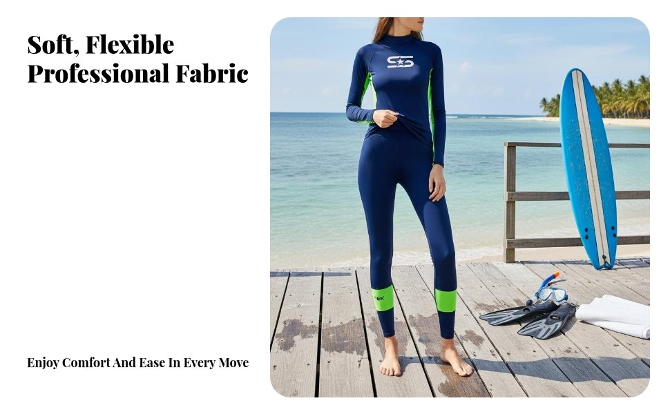 Women's Long Sleeve Wetsuit Set, Sun Protection, Split Design, Surfing, Snorkeling, Drifting