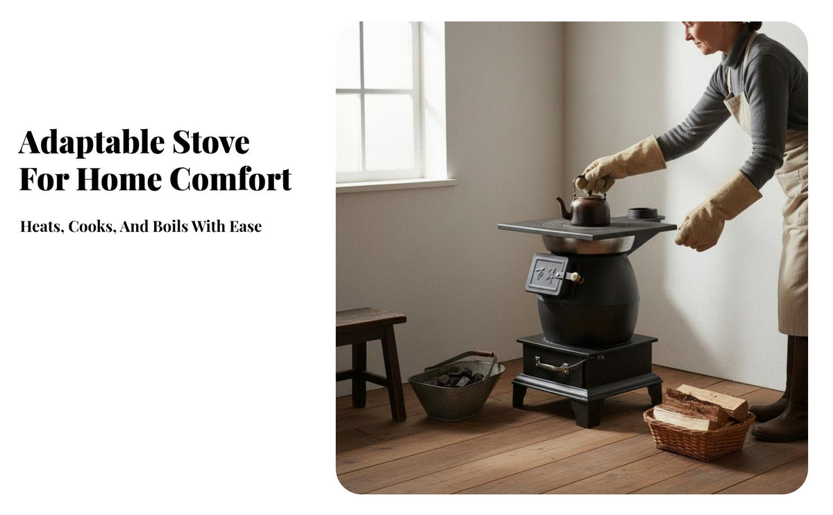 Thickened Cast Iron Heating Stove, Dual Fuel Wood Indoor Fireplace for Rural Homes