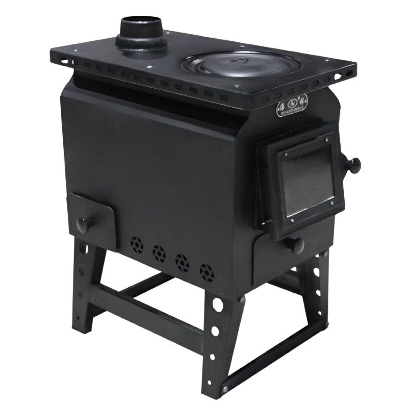 Gasification Heating Stove, Smokeless Indoor Wood Heater, Multi-Purpose Winter Use, Foldable Legs, Large Fire Opening
